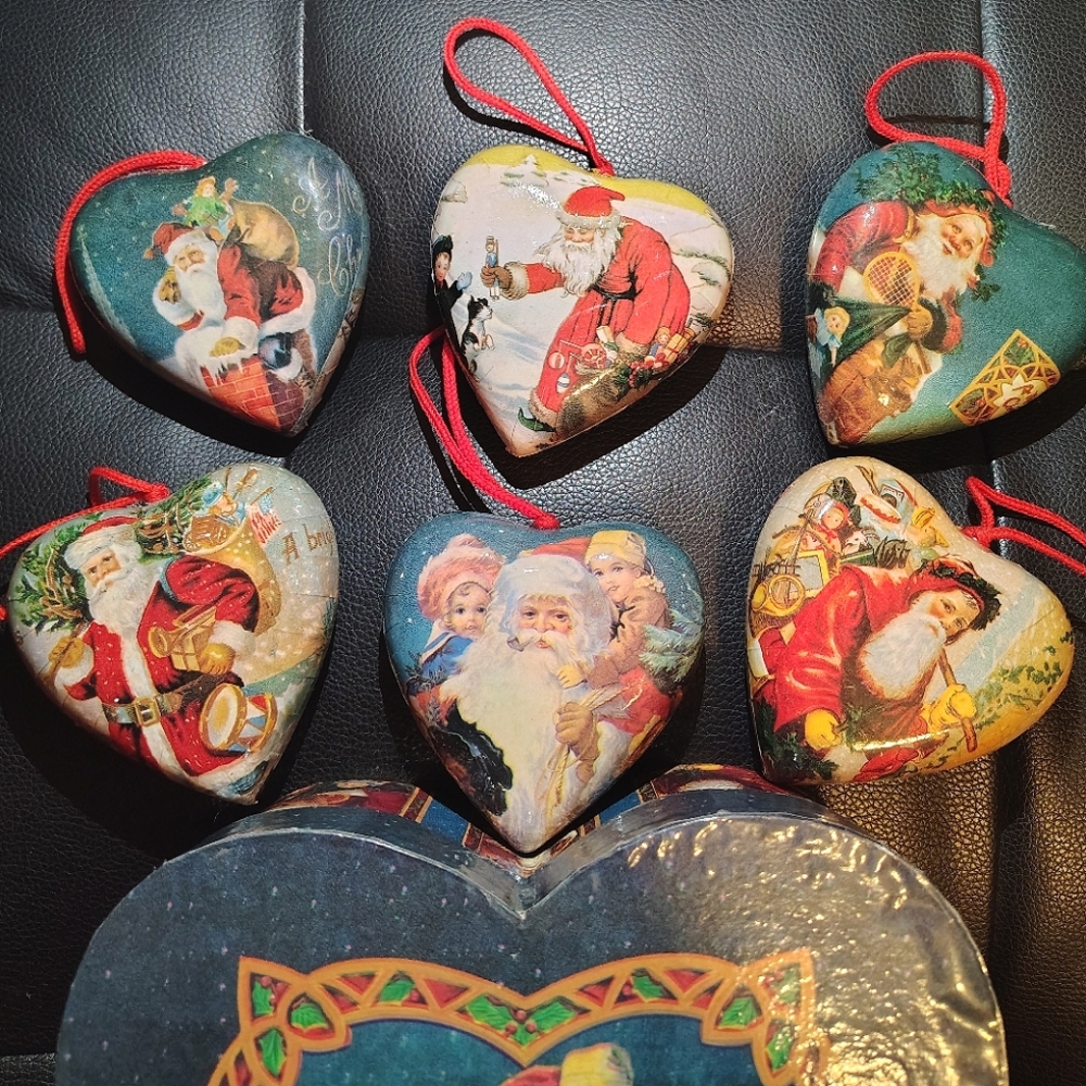 Christmas Heart Shaped Paper Mache Ornaments - Picture 3 of 7